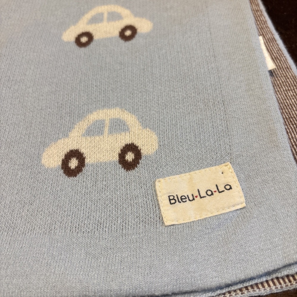 Bleu La La Baby‎ Knit Blanket Gray Cars Pattern 100% Cotton One Size Soft Unisex - Picture 2 of 5